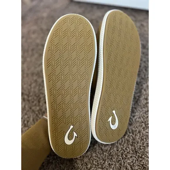 OluKai Mua ’Ili Men’s Leather Slip-On Slippers 11 Shearling Lined Tan Brown